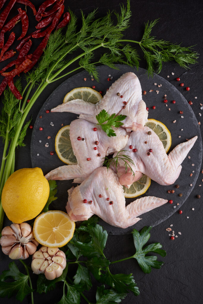 Servicios Fresh Chicken Meat Portions Cooking Barbecuing With Fresh Seasoning Raw Uncooked Chicken Leg Cutting Board 683x1024