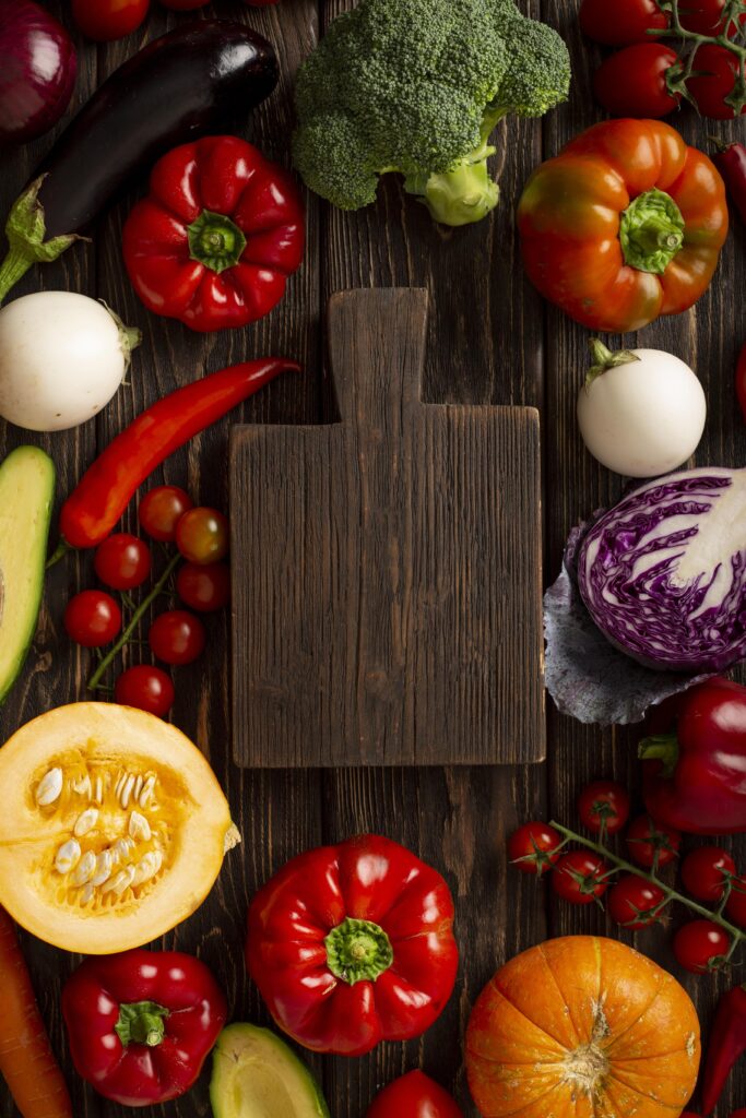 view vegetables wooden board view vegetables wooden board